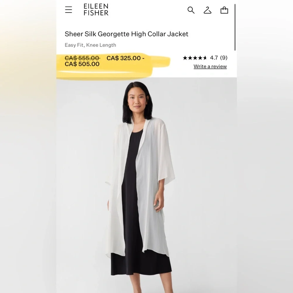 Eileen Fisher Sheer Silk Georgette High Collar Jacket in color Ivory - Picture 12 of 12